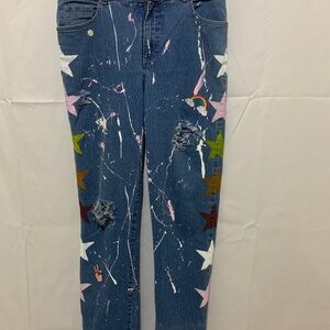 Basic Editions Blue Jeans with Colorful Star Accents and smiley face size 12